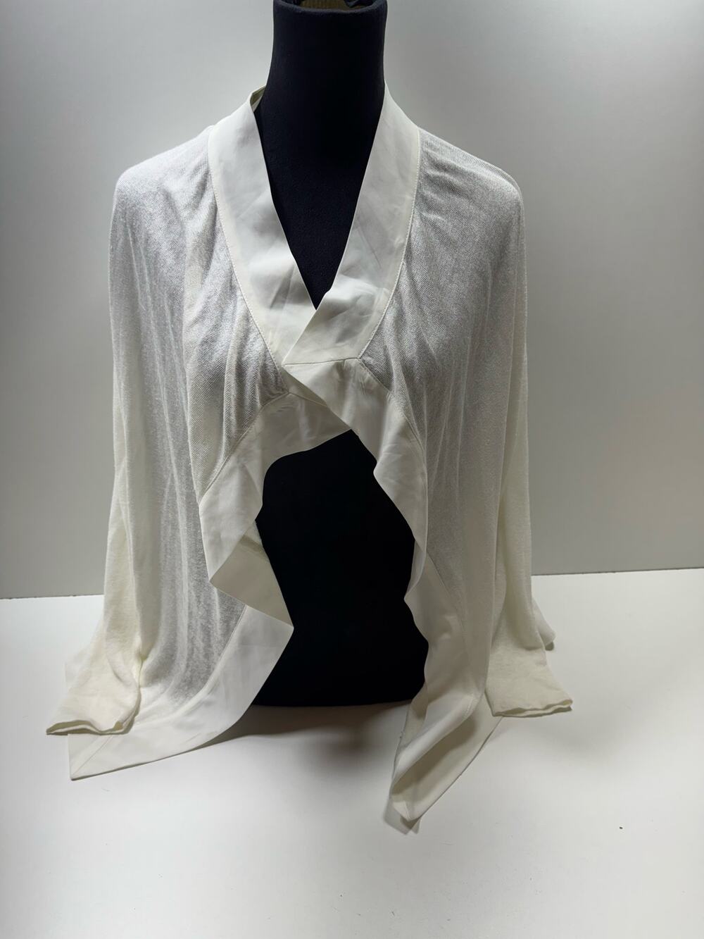 Lauren Ralph Lauren Cream Cardigan Linen Blend Open Front Waterfall Style Sz S